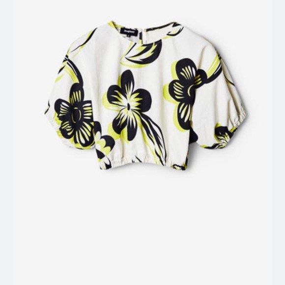 Modified Desigual linen & cotton cropped top in bold floral print. - Picture 4 of 8